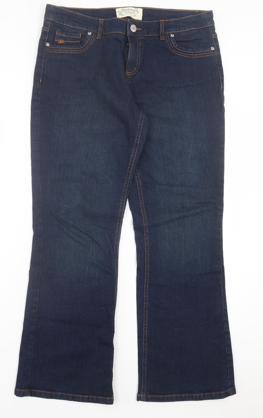 Debenhams Womens Blue Cotton Bootcut Jeans Size 14 L29 in Regular Button