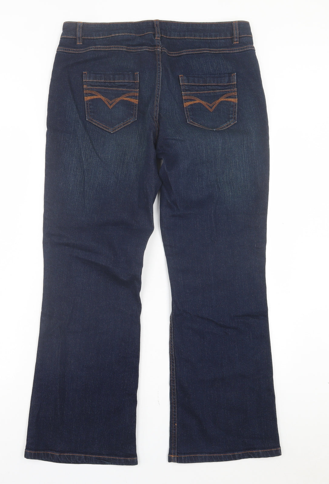 Debenhams Womens Blue Cotton Bootcut Jeans Size 14 L29 in Regular Button