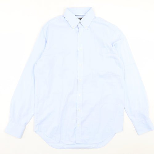 Marks and Spencer Mens Blue Cotton Button-Up Size 15 Collared Button - Pocket Detail