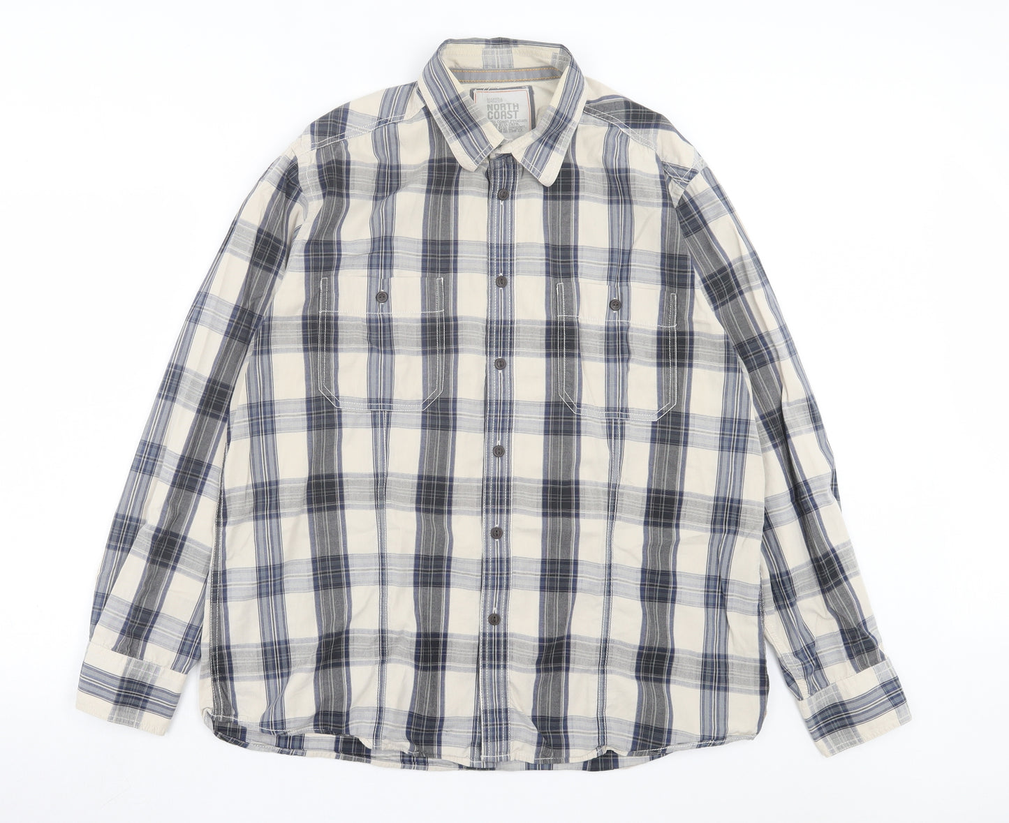 Marks and Spencer Mens Blue Plaid Cotton Button-Up Size XL Collared Button