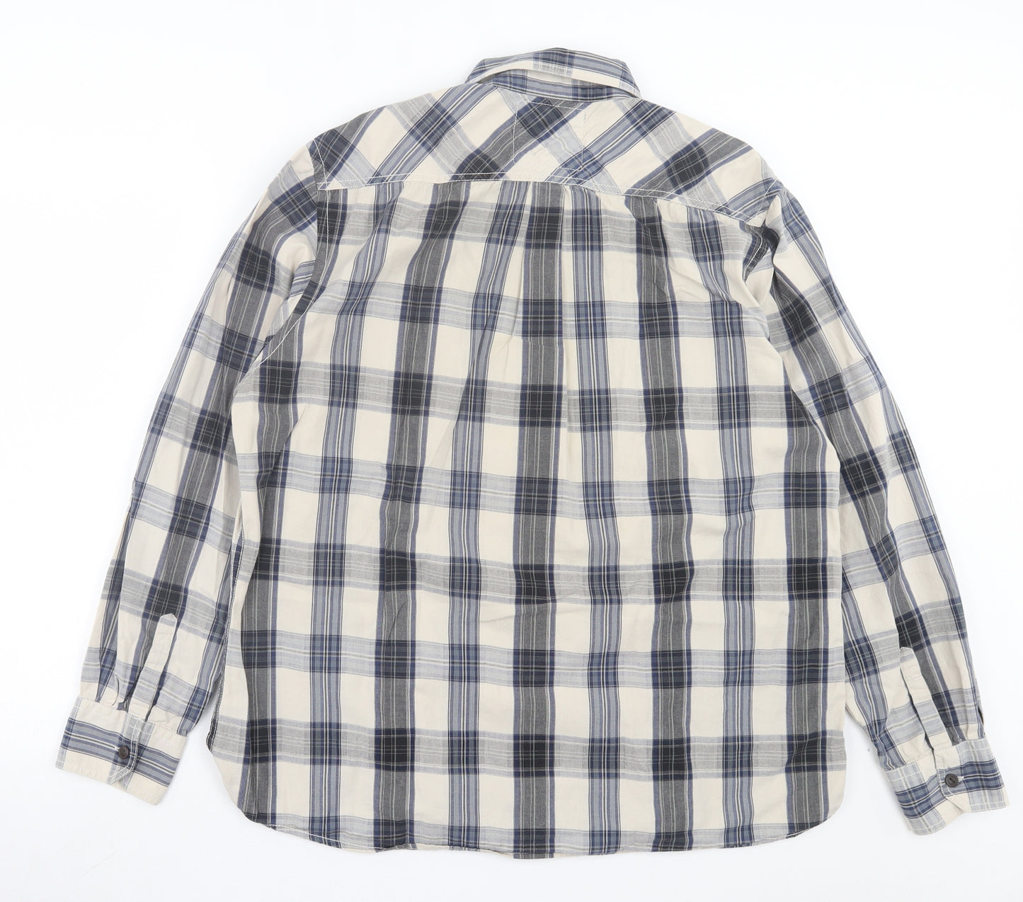 Marks and Spencer Mens Blue Plaid Cotton Button-Up Size XL Collared Button
