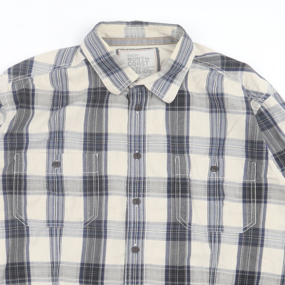Marks and Spencer Mens Blue Plaid Cotton Button-Up Size XL Collared Button