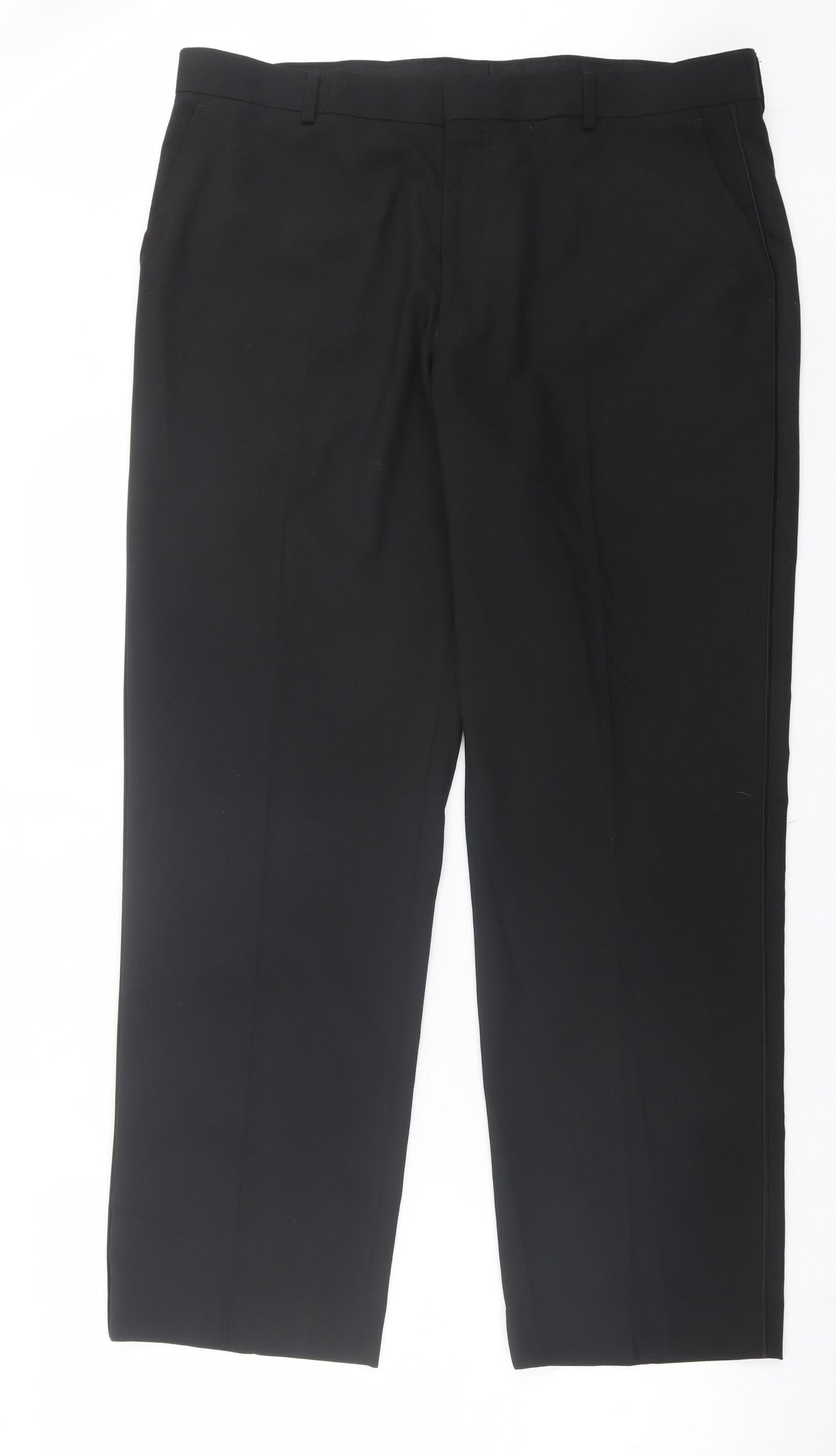 Marks and Spencer Mens Black Polyester Trousers Size 38 in L31 in Regular Hook & Eye
