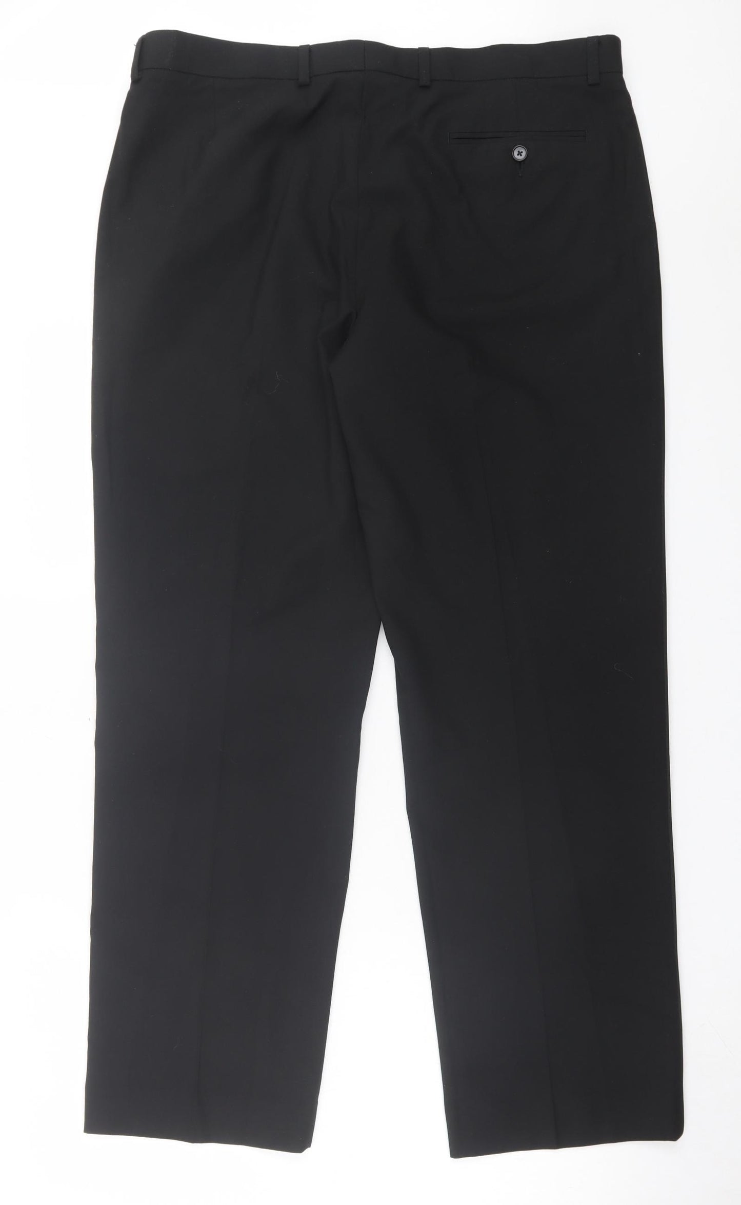 Marks and Spencer Mens Black Polyester Trousers Size 38 in L31 in Regular Hook & Eye