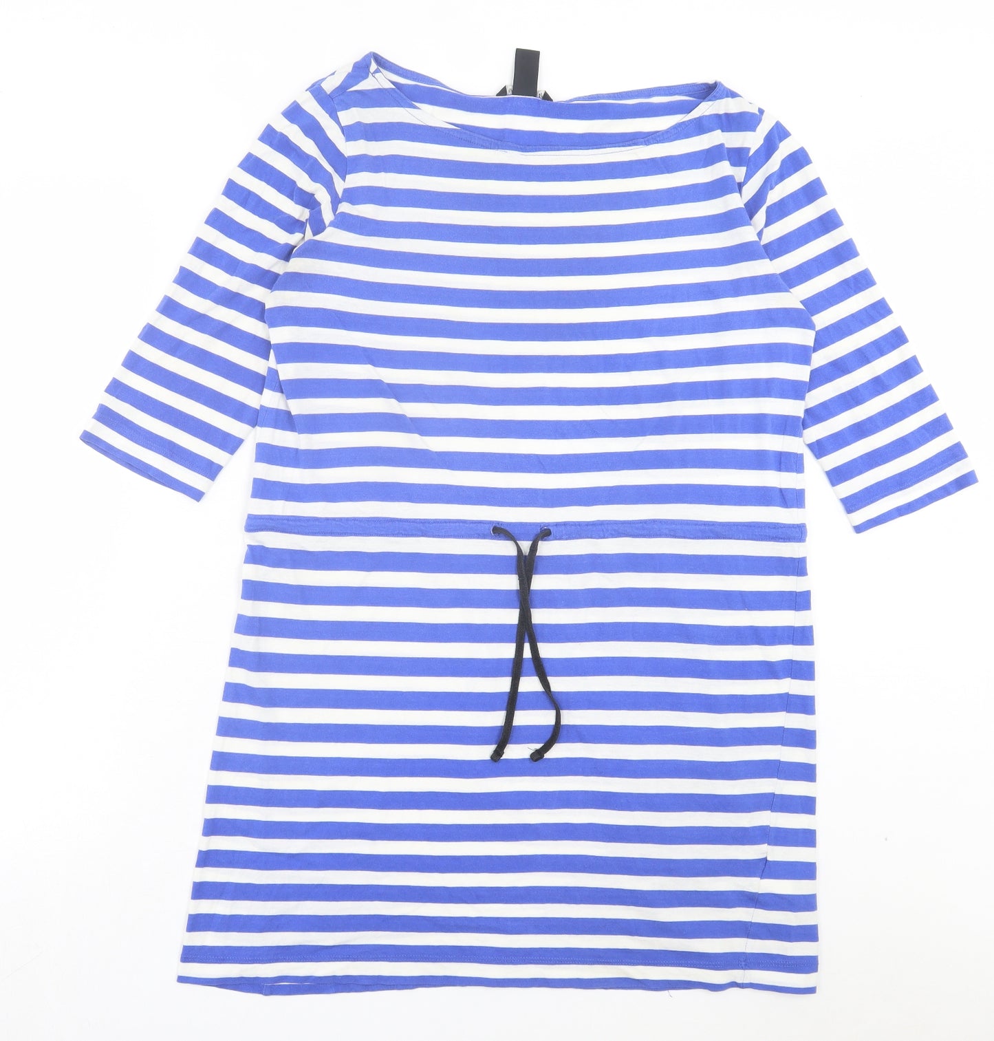 H&M Womens Blue Striped Cotton A-Line Size M Boat Neck Pullover