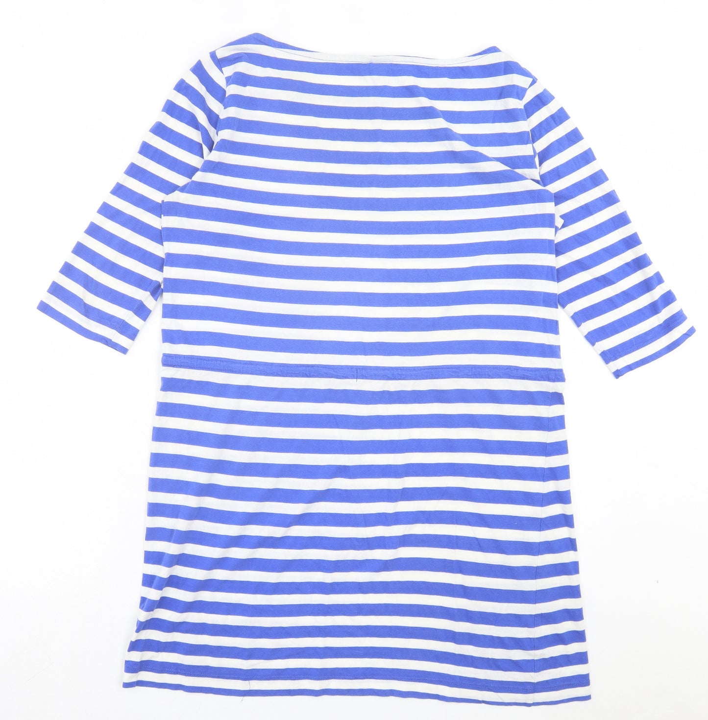 H&M Womens Blue Striped Cotton A-Line Size M Boat Neck Pullover