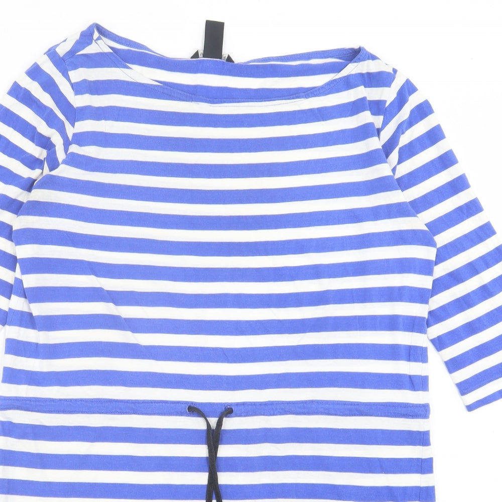 H&M Womens Blue Striped Cotton A-Line Size M Boat Neck Pullover