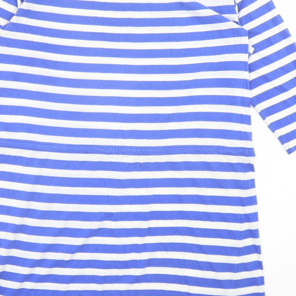 H&M Womens Blue Striped Cotton A-Line Size M Boat Neck Pullover