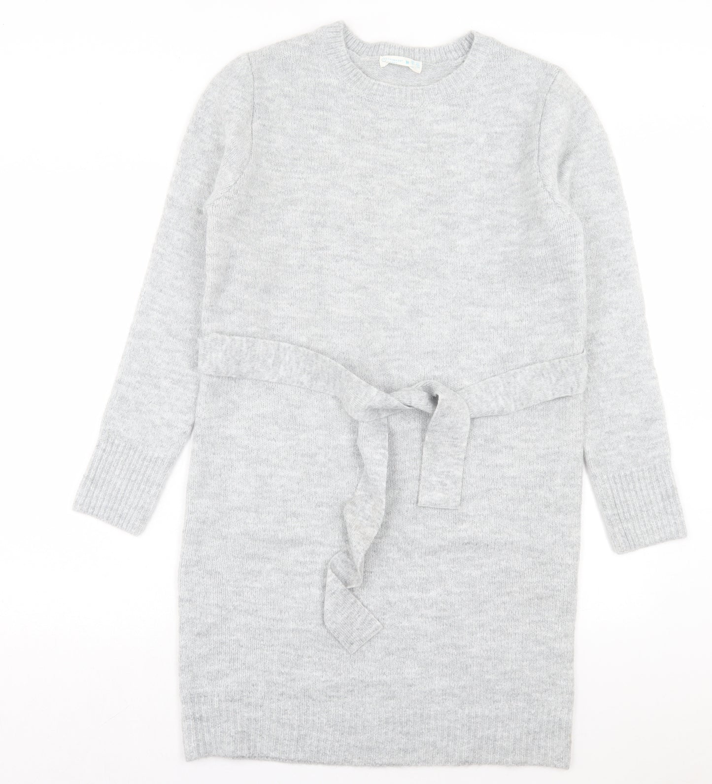 Primark Womens Grey Acrylic Jumper Dress Size M Crew Neck Pullover
