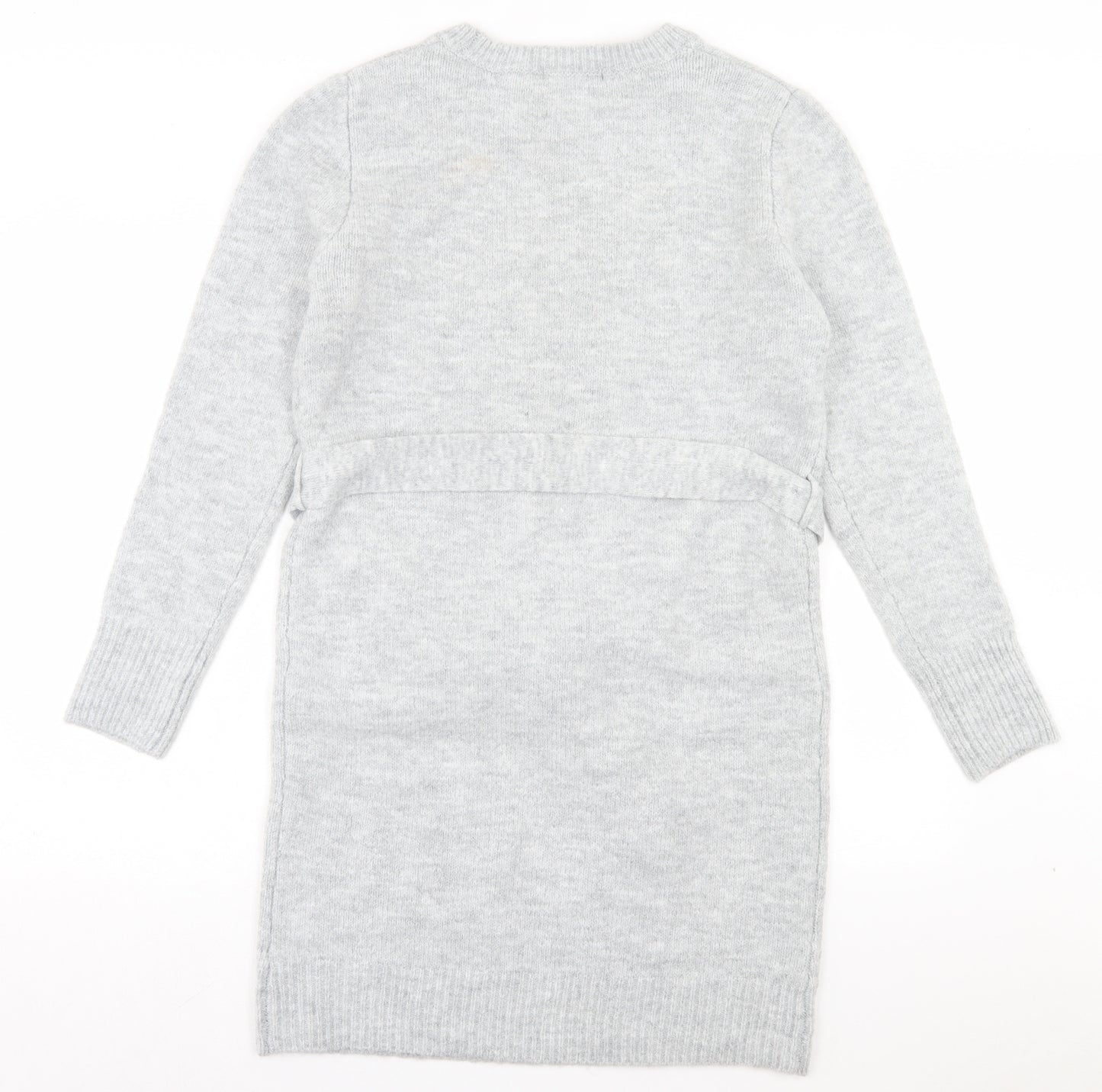 Primark Womens Grey Acrylic Jumper Dress Size M Crew Neck Pullover