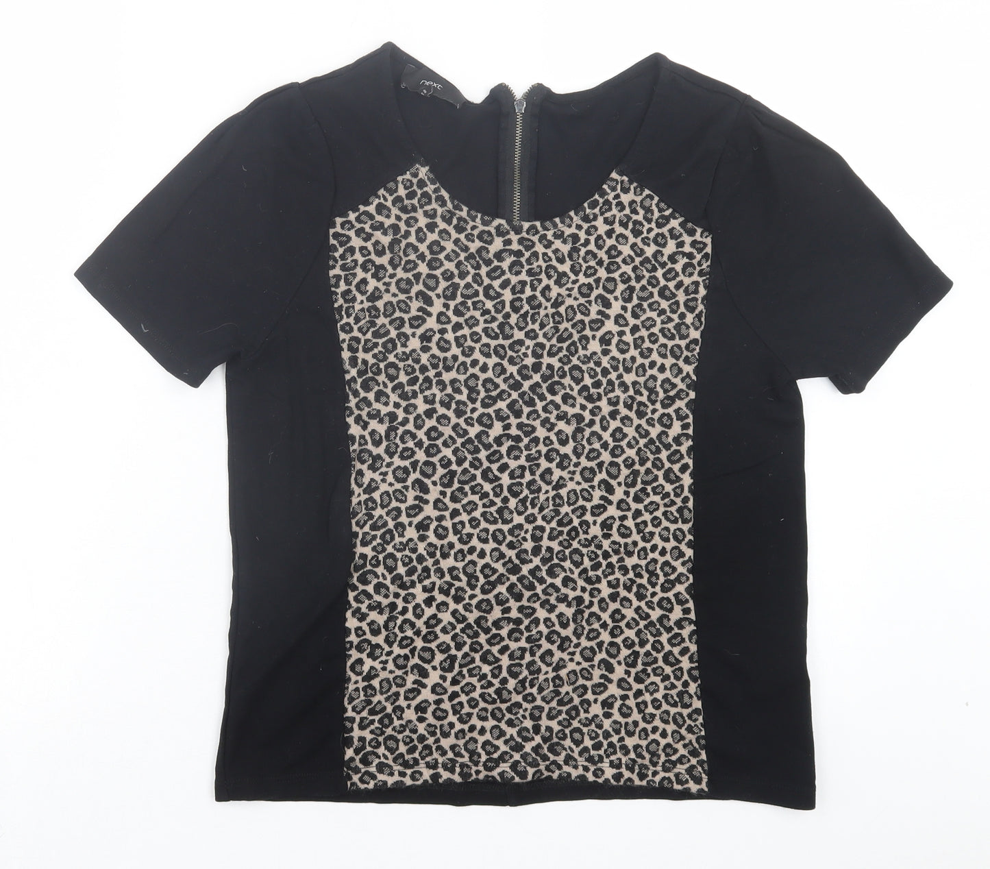 NEXT Womens Black Animal Print Acrylic Basic T-Shirt Size 12 Crew Neck