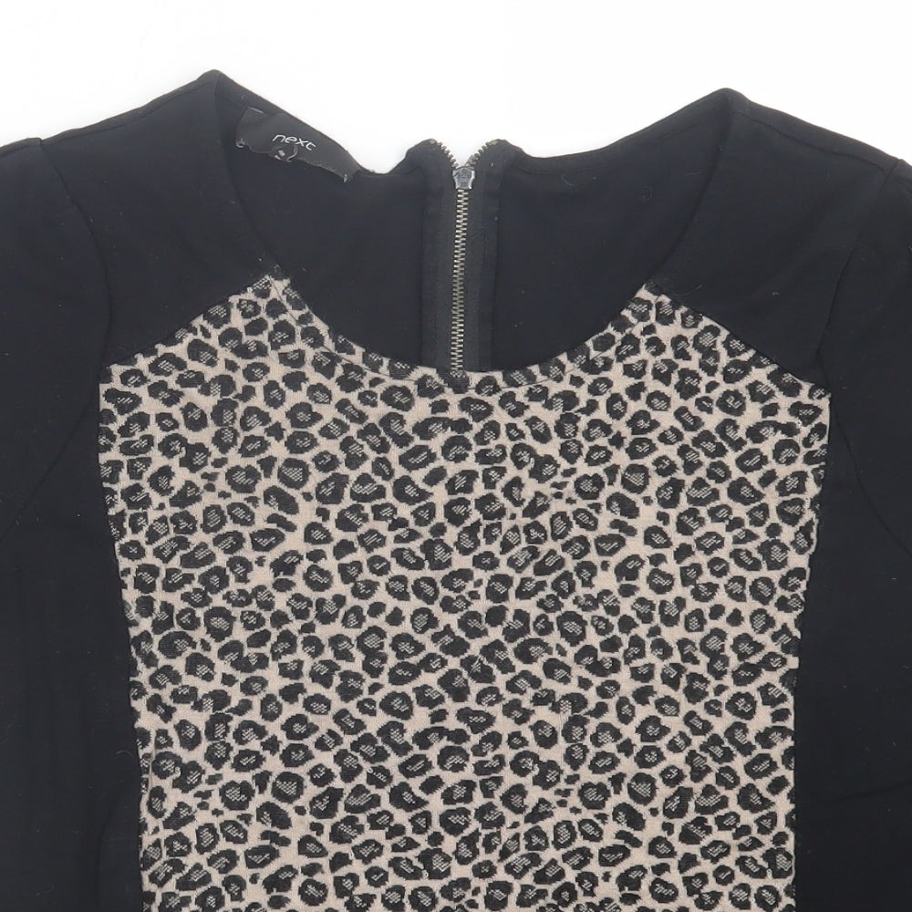 NEXT Womens Black Animal Print Acrylic Basic T-Shirt Size 12 Crew Neck