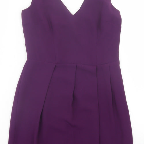 Oasis Womens Purple Polyester Shift Size 10 V-Neck Button