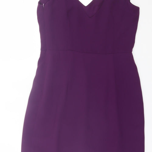 Oasis Womens Purple Polyester Shift Size 10 V-Neck Button