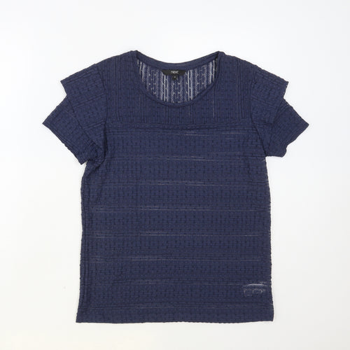 NEXT Womens Blue Geometric Nylon Basic Blouse Size 10 Crew Neck