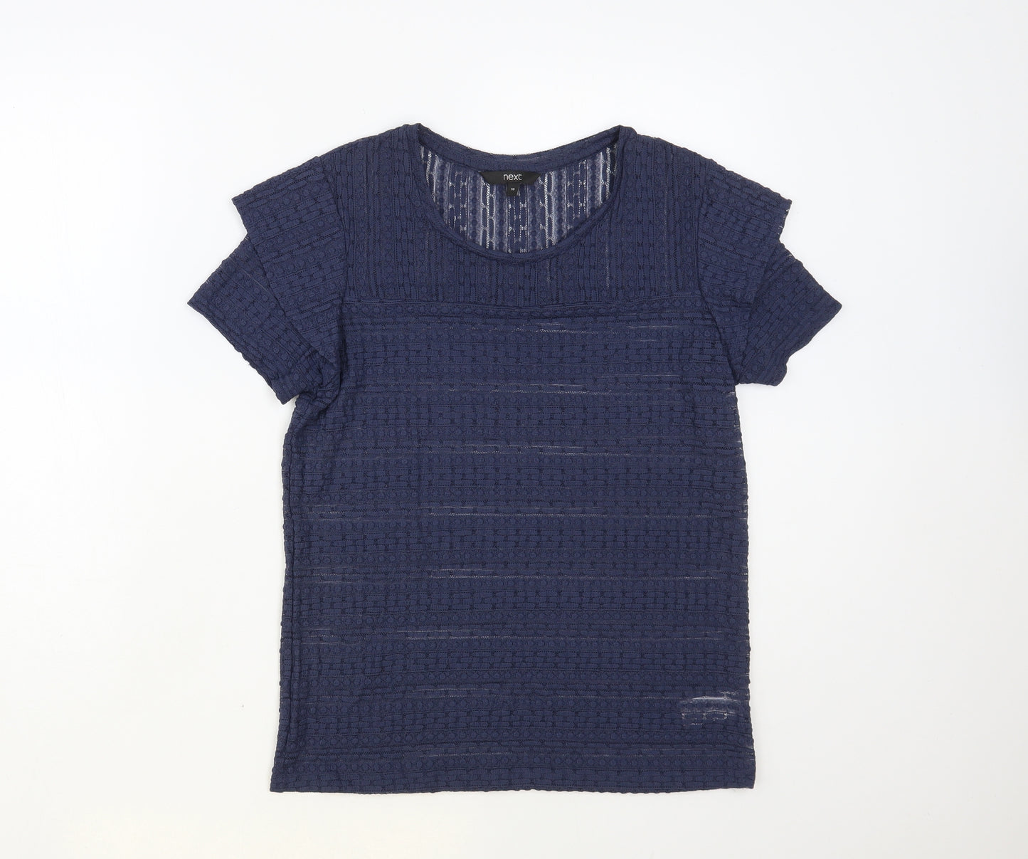 NEXT Womens Blue Geometric Nylon Basic Blouse Size 10 Crew Neck