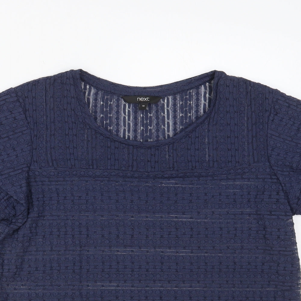 NEXT Womens Blue Geometric Nylon Basic Blouse Size 10 Crew Neck