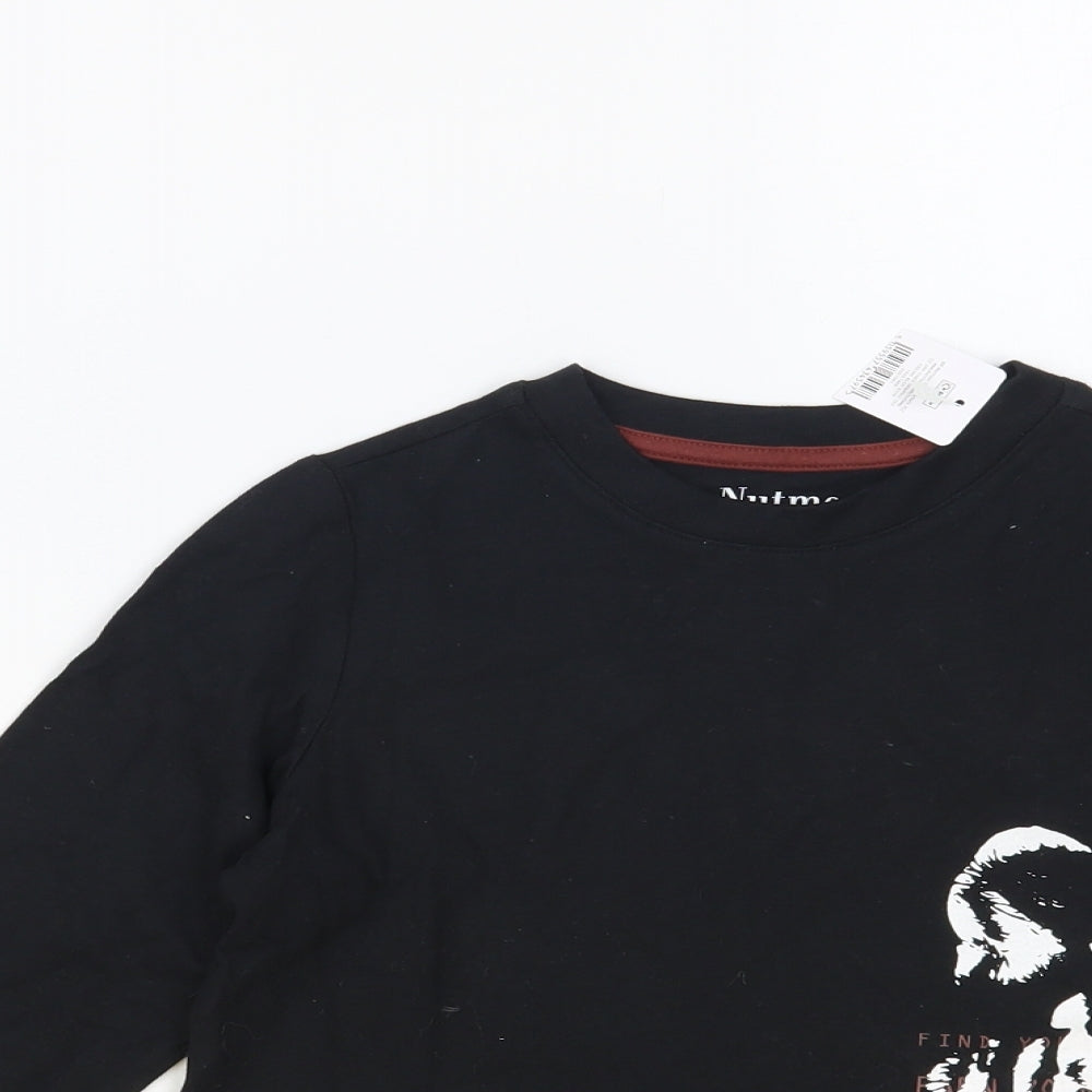 Nutmeg Boys Black Cotton Pullover T-Shirt Size 6-7 Years Crew Neck Pullover - Tiger