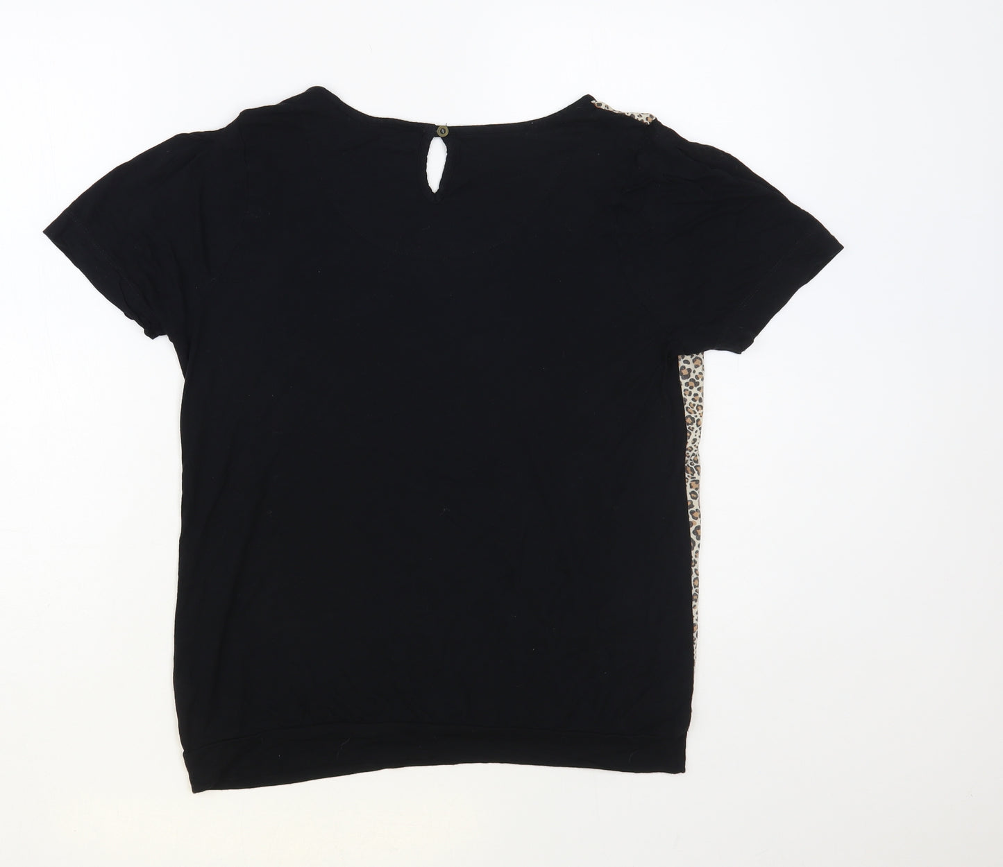 NEXT Womens Black Animal Print Viscose Basic T-Shirt Size 14 Round Neck - Leopard Print