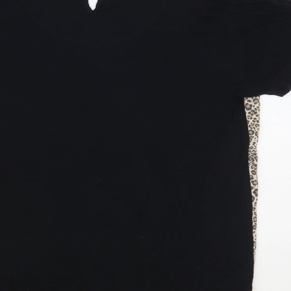 NEXT Womens Black Animal Print Viscose Basic T-Shirt Size 14 Round Neck - Leopard Print