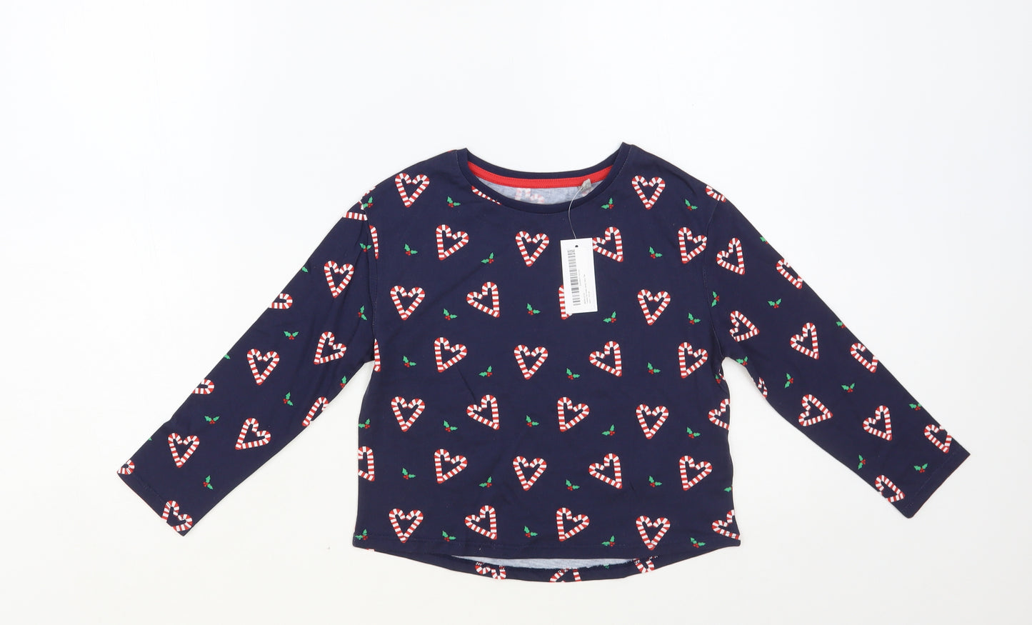 Blue Zoo Girls Blue Geometric Cotton Pullover T-Shirt Size 5-6 Years Crew Neck Pullover - Candy Cane Print