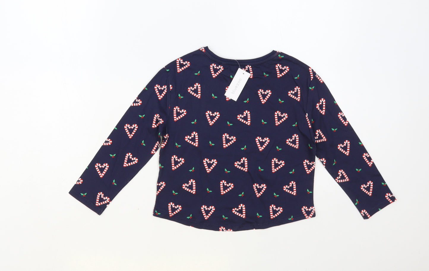Blue Zoo Girls Blue Geometric Cotton Pullover T-Shirt Size 5-6 Years Crew Neck Pullover - Candy Cane Print