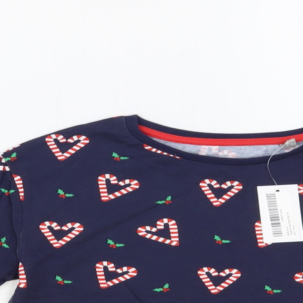 Blue Zoo Girls Blue Geometric Cotton Pullover T-Shirt Size 5-6 Years Crew Neck Pullover - Candy Cane Print