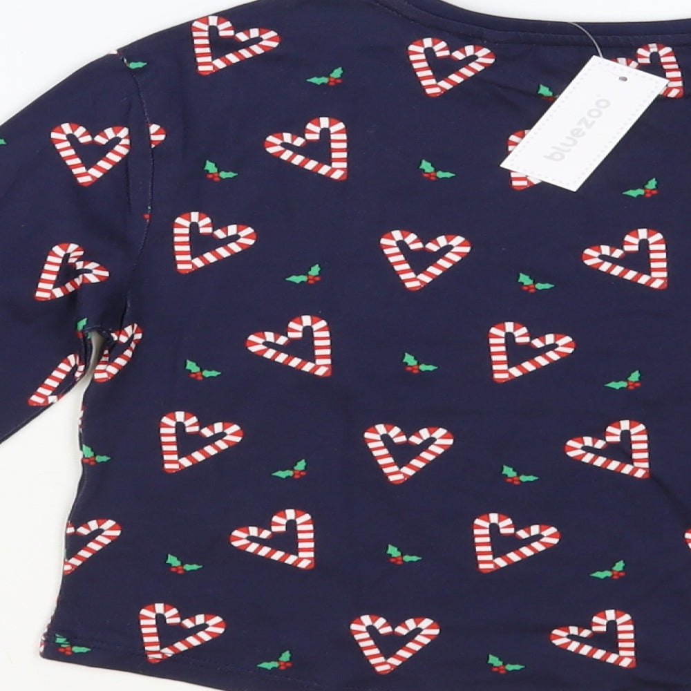 Blue Zoo Girls Blue Geometric Cotton Pullover T-Shirt Size 5-6 Years Crew Neck Pullover - Candy Cane Print