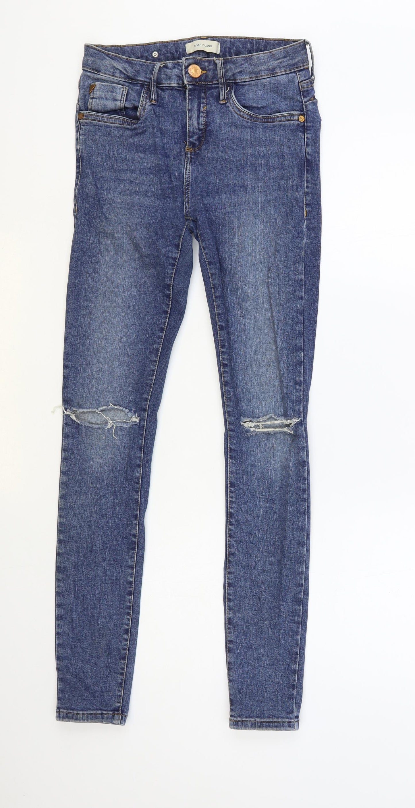 River Island Womens Blue Cotton Skinny Jeans Size 10 L30 in Regular Button