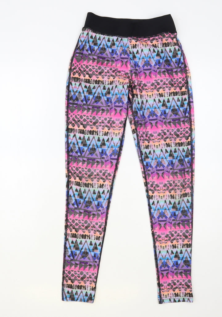 Pure Simple Gym Womens Multicoloured Geometric Polyester Compression Leggings Size 6 L28 in Regular Pullover