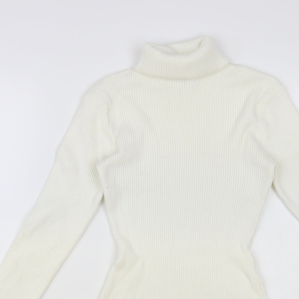 Missguided Womens White Viscose Jumper Dress Size 10 Roll Neck Pullover - Ribbed
