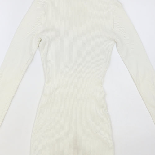 Missguided Womens White Viscose Jumper Dress Size 10 Roll Neck Pullover - Ribbed