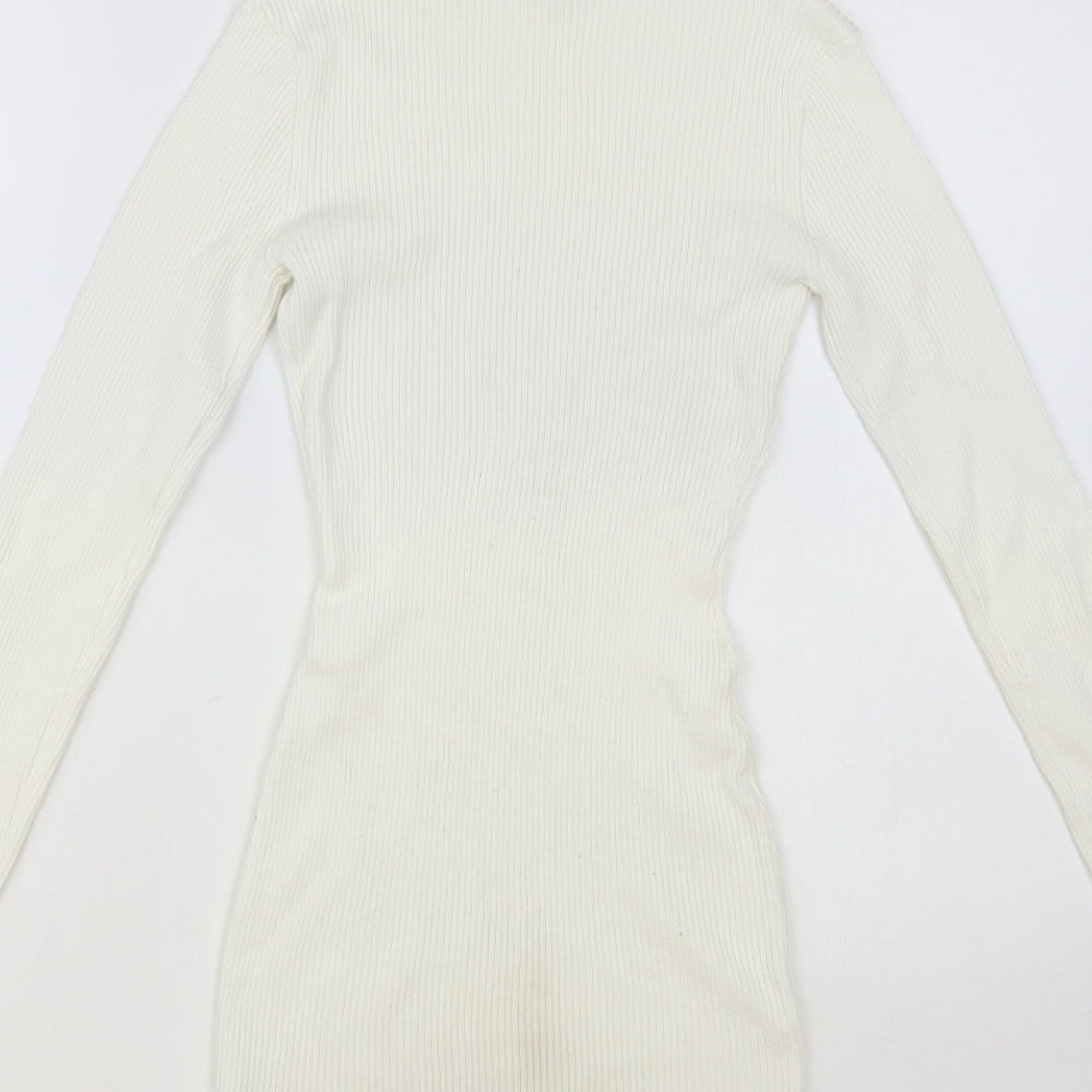 Missguided Womens White Viscose Jumper Dress Size 10 Roll Neck Pullover - Ribbed