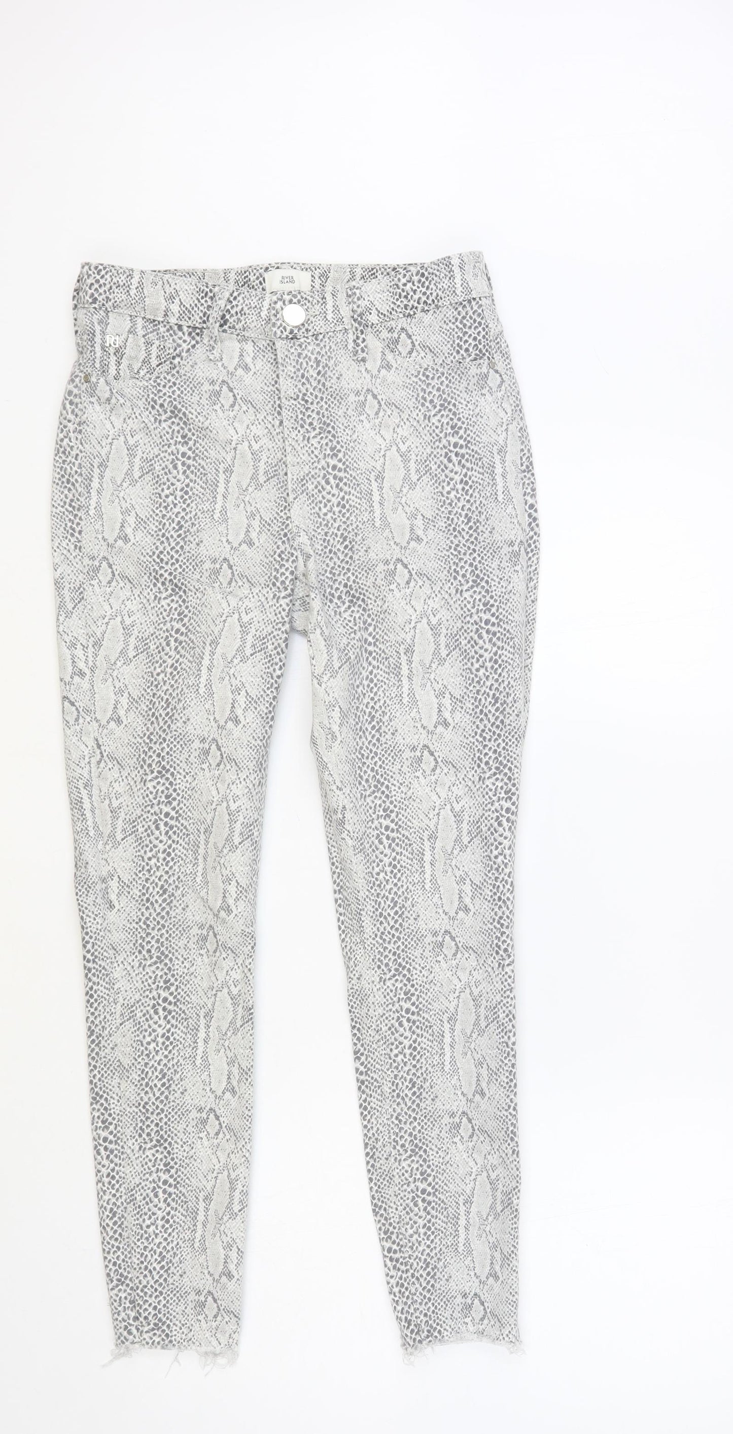 River Island Womens Grey Animal Print Cotton Skinny Jeans Size 10 L27 in Regular Button - Snakeskin