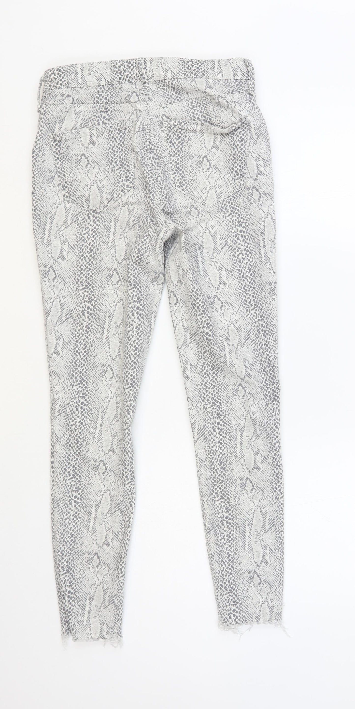 River Island Womens Grey Animal Print Cotton Skinny Jeans Size 10 L27 in Regular Button - Snakeskin
