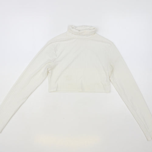 I SAW IT FIRST Womens White Polyester Cropped Blouse Size 12 Roll Neck - Ribbed