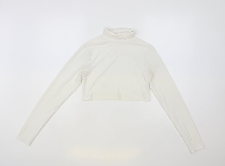 I SAW IT FIRST Womens White Polyester Cropped Blouse Size 12 Roll Neck - Ribbed