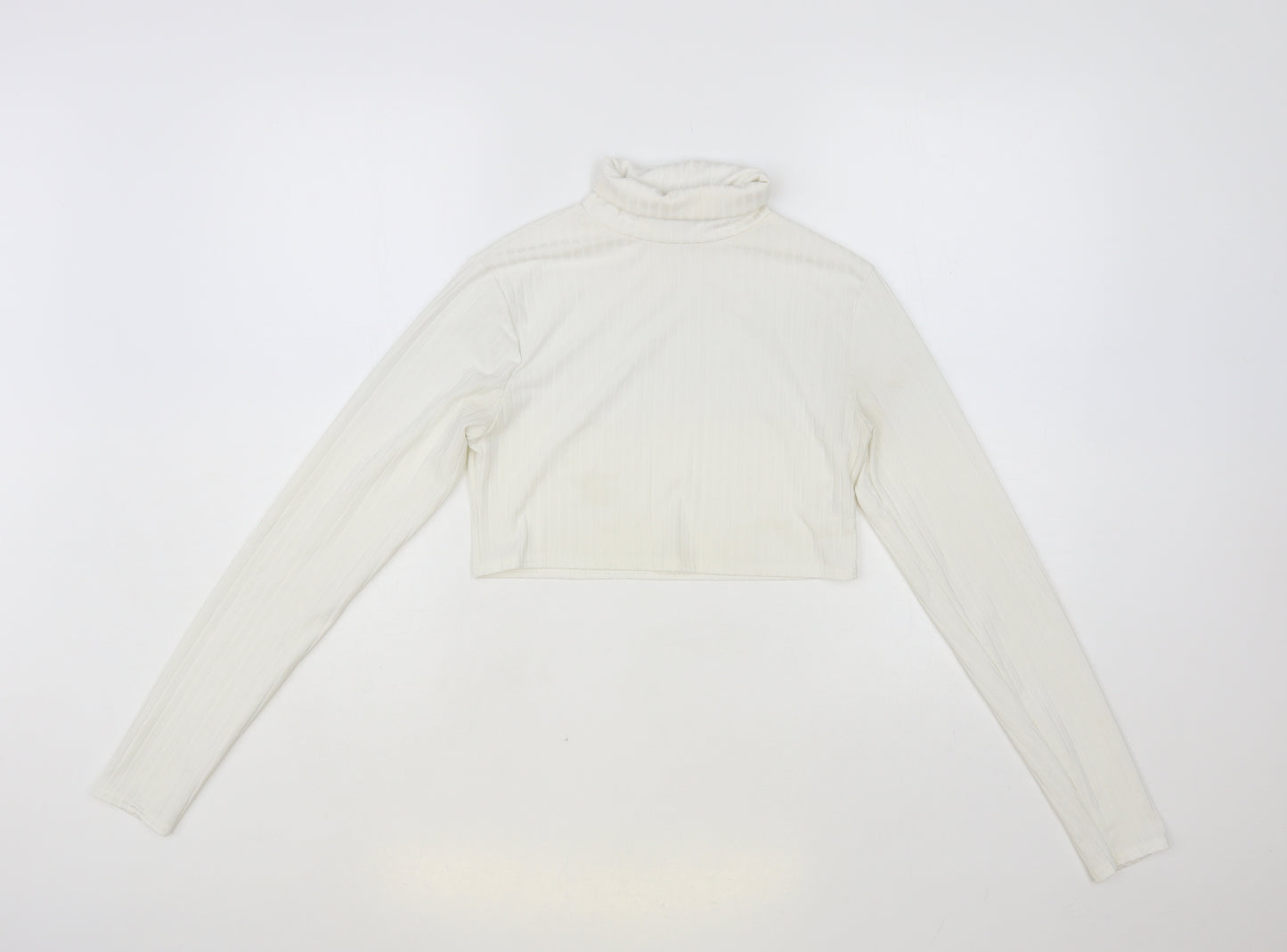 I SAW IT FIRST Womens White Polyester Cropped Blouse Size 12 Roll Neck - Ribbed