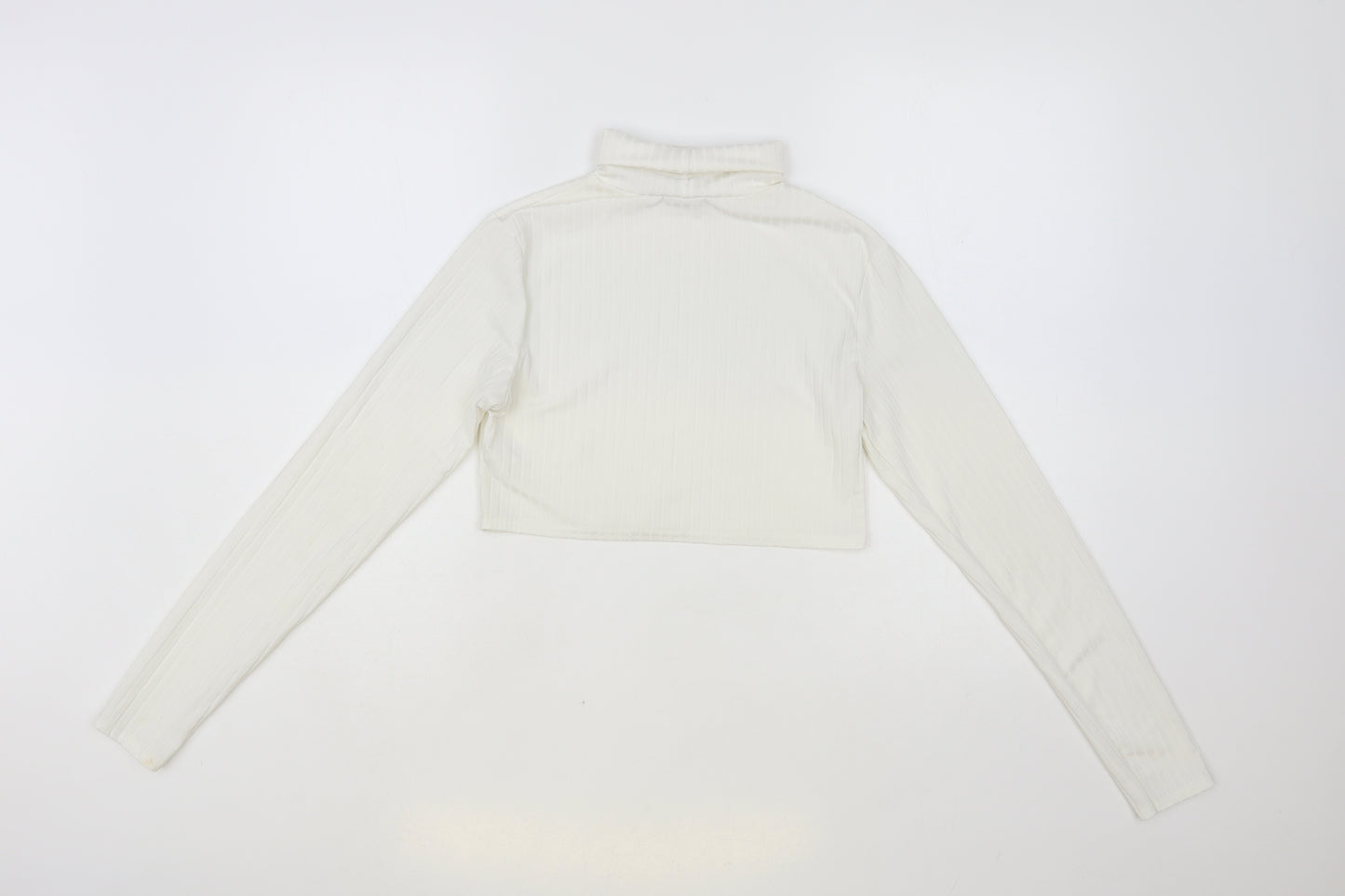 I SAW IT FIRST Womens White Polyester Cropped Blouse Size 12 Roll Neck - Ribbed