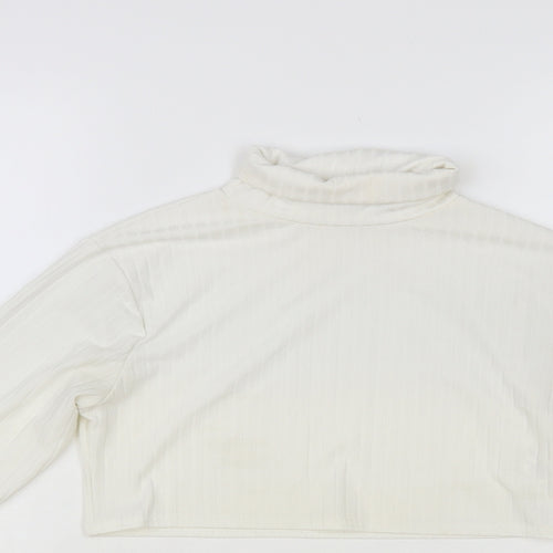I SAW IT FIRST Womens White Polyester Cropped Blouse Size 12 Roll Neck - Ribbed