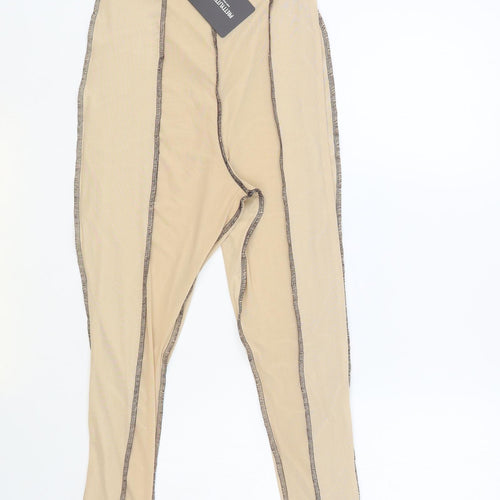 PRETTYLITTLETHING Womens Beige Polyester Jegging Leggings Size 10 L26 in - Contrast Stitching