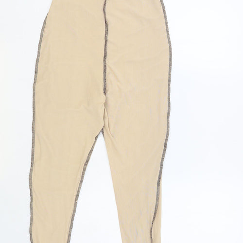 PRETTYLITTLETHING Womens Beige Polyester Jegging Leggings Size 10 L26 in - Contrast Stitching