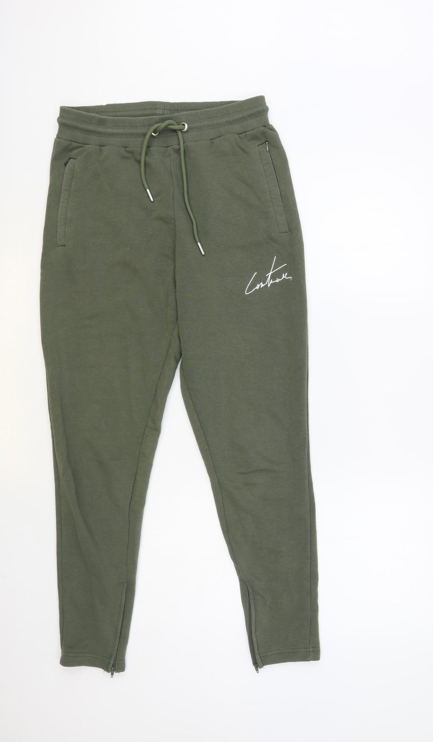 Couture Club Womens Green Cotton Jogger Trousers Size S L27 in Regular Drawstring