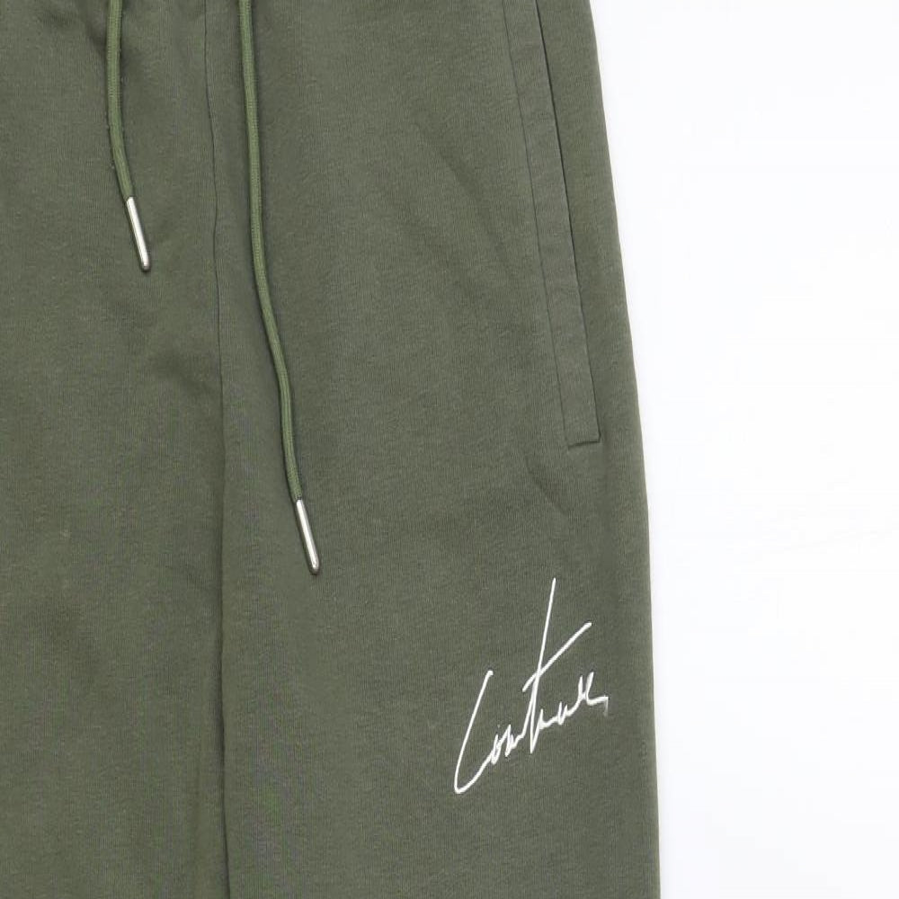 Couture Club Womens Green Cotton Jogger Trousers Size S L27 in Regular Drawstring
