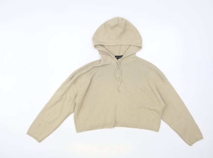 PRETTYLITTLETHING Womens Beige Round Neck Acrylic Pullover Jumper Size S - Cropped