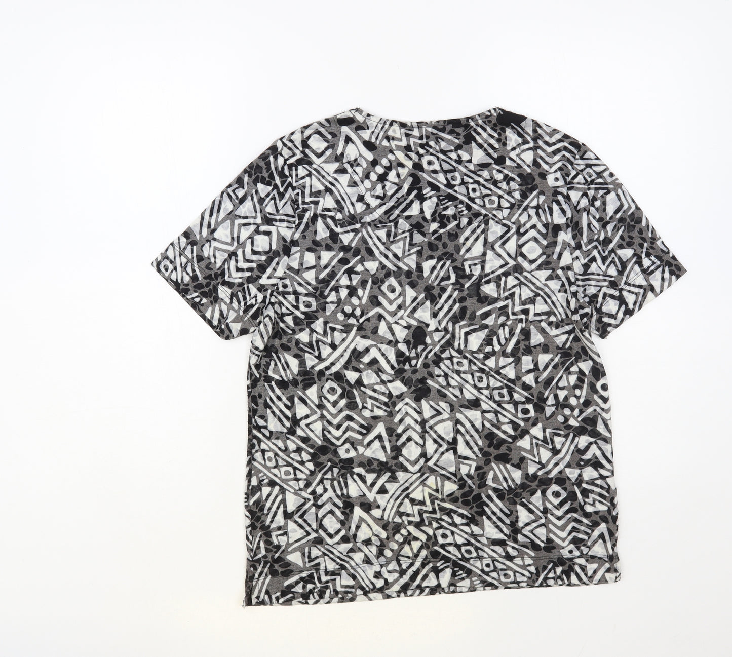 Tigi Womens Grey Geometric Polyester Basic T-Shirt Size 10 Scoop Neck
