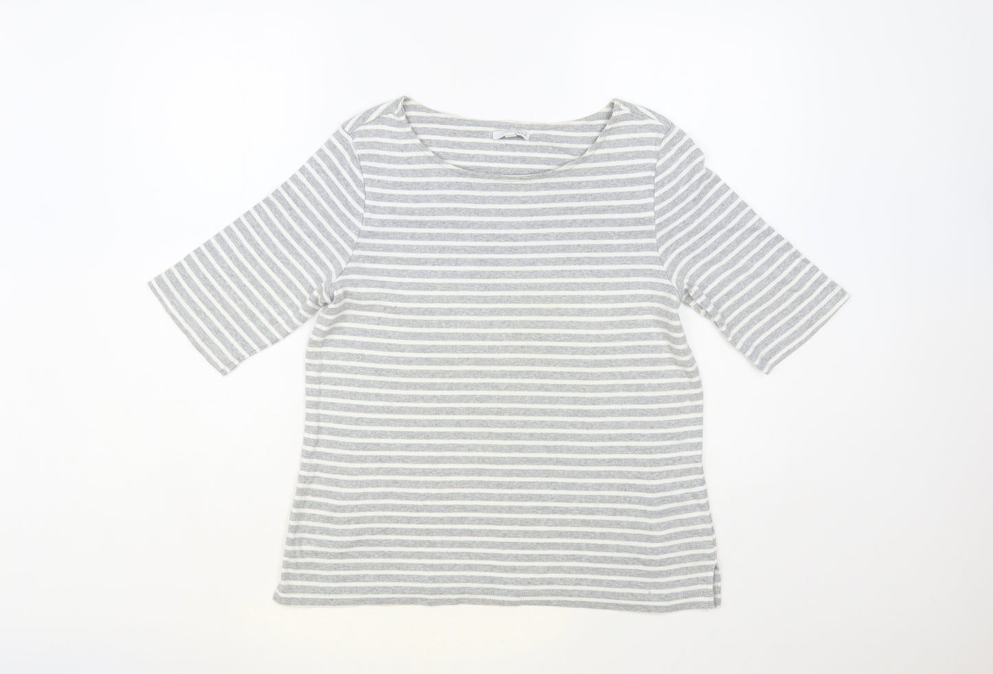 W. Lane Womens Grey Striped Cotton Basic T-Shirt Size M Boat Neck