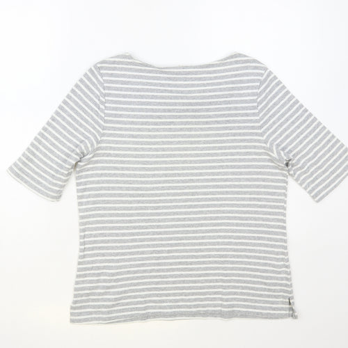 W. Lane Womens Grey Striped Cotton Basic T-Shirt Size M Boat Neck