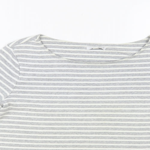W. Lane Womens Grey Striped Cotton Basic T-Shirt Size M Boat Neck