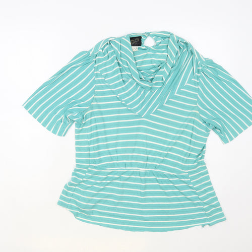 Ego Womens Green Striped Viscose Basic Blouse Size 10 Cowl Neck